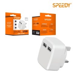 USB Mains Charger 5V 2.1A Dual Ports - White UK 3-Pin