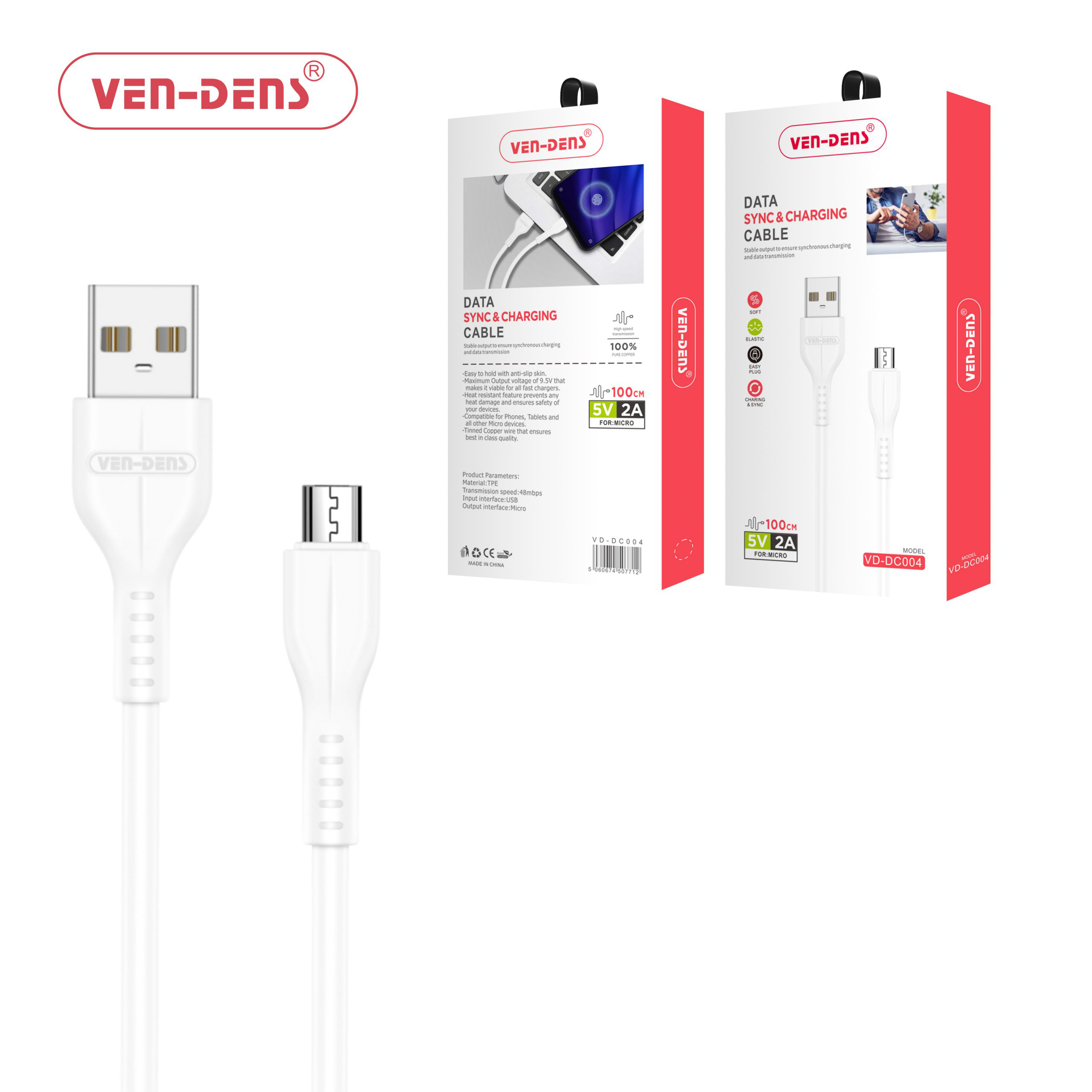 1M USB to Micro Data Sync Charging Cable - White