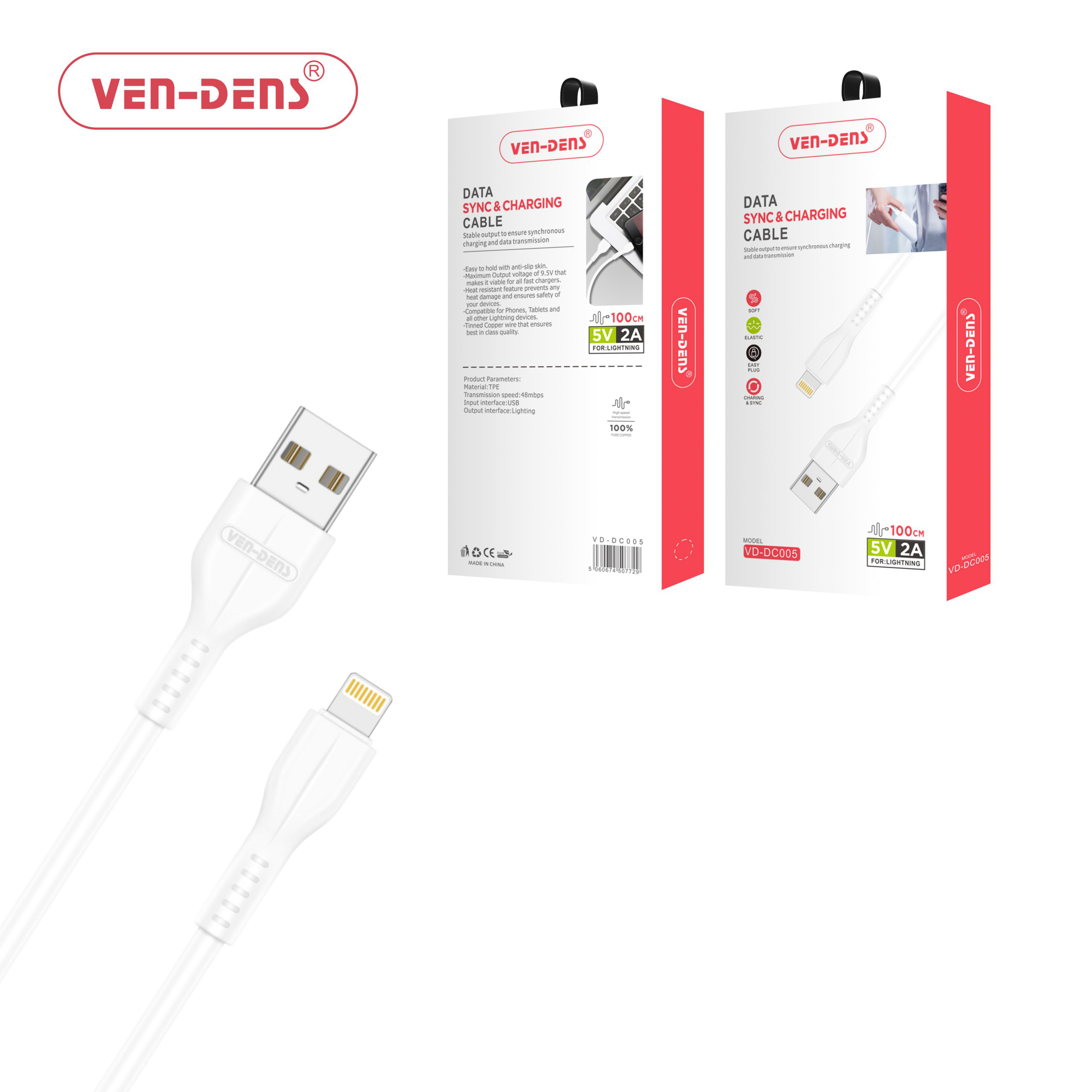 1M USB to Lightning Data Sync Charging Cable - White